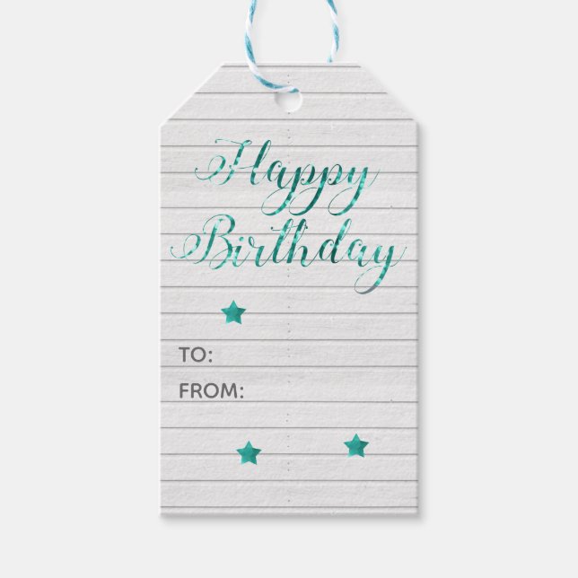Happy Birthday Modern Calligraphy Aquamarin Bokeh Geschenkanhänger (Vorderseite)