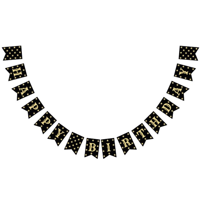 Happy Birthday Modern Elegantes Black Gold Dekor Wimpelkette (Alle)