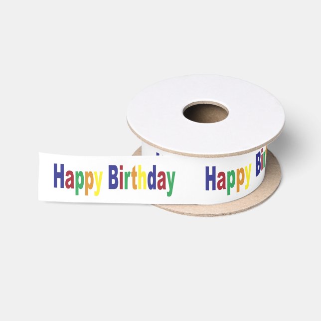 Happy Birthday Modern farbenfrohe Typografie Satinband (Spule)