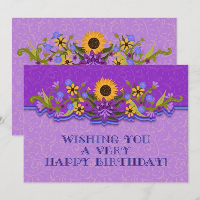 Happy Birthday Modern Folk Art Blume (Vorne/Hinten)