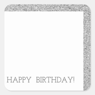 Happy Birthday Modern Luxury Silberner Glitzer Quadratischer Aufkleber