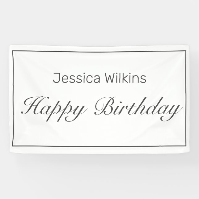 Happy Birthday Modern Minimalistisch White Black Banner (Horizontal)