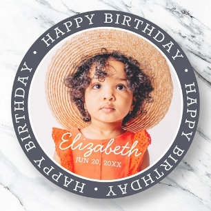 Happy Birthday Modern Preppy Custom Foto Runder Aufkleber