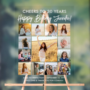 Happy Birthday Modern Script Foto Collage Party Acrylschild