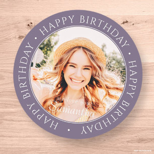 Happy Birthday Modern Simple Custom Foto Classic Runder Aufkleber