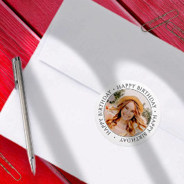 Happy Birthday Modern Simple Custom Foto Runder Aufkleber