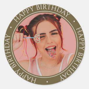 Happy Birthday Modern Simple Elegante Custom Foto Runder Aufkleber
