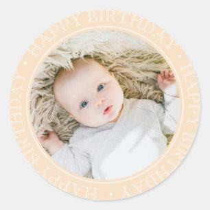 Happy Birthday Modern Simple Elegante Custom Foto Runder Aufkleber
