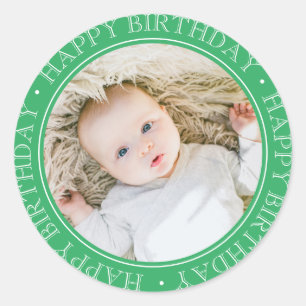 Happy Birthday Modern Simple Elegante Custom Foto Runder Aufkleber