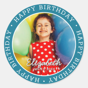 Happy Birthday Modern Simple Preppy Fun Foto Runder Aufkleber