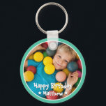Happy Birthday Modern Simple Star Foto Schlüsselanhänger<br><div class="desc">Dieses einfache und moderne Design besteht aus Serifentypografie und fügt ein individuelles Foto hinzu.</div>