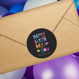Happy Birthday Modern Typografy Personalisiert Runder Aufkleber