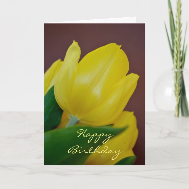Happy Birthday Modern Yellow Tulip Blume Karte (Vorderseite)