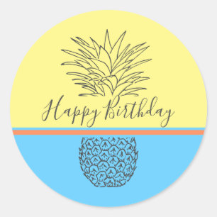 Happy Birthday Moderne Ananas Runder Aufkleber