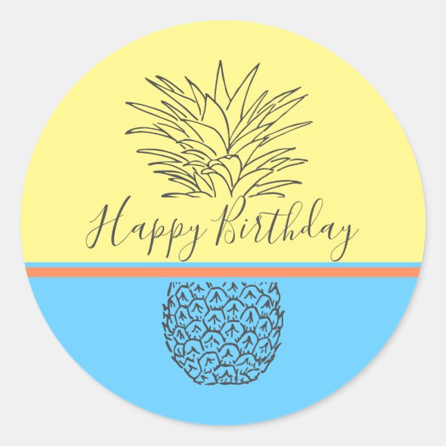 Happy Birthday Moderne Ananas Runder Aufkleber (Vorderseite)