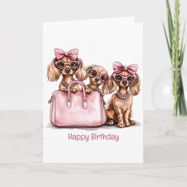 Happy Birthday modische Dackel Hunde Karte (Vorderseite)