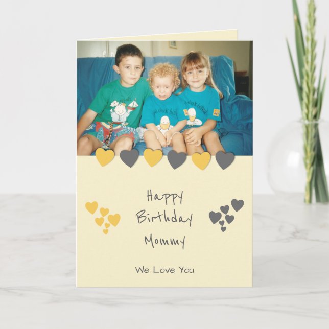 Happy Birthday Mommy orange graues Foto Karte (Vorderseite)