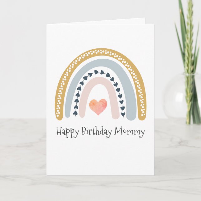 Happy Birthday Mommy Watercolor Boho Karte (Vorderseite)