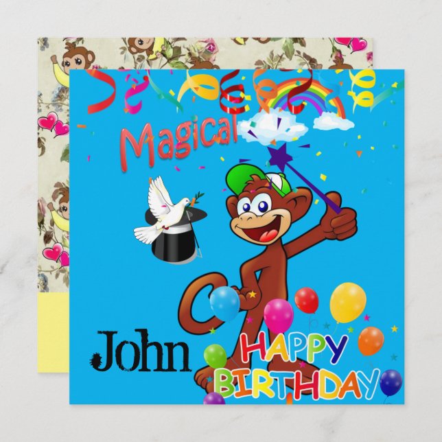 Happy Birthday Monkey Card Einladung Ballons (Vorne/Hinten)