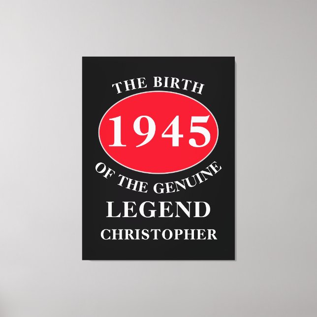 Happy Birthday Monogram Add Name Year Red Black Leinwanddruck (Vorderseite)