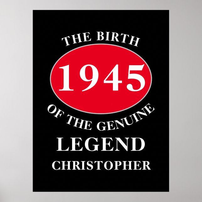 Happy Birthday Monogram Add Name Year Red Black Poster (Vorne)