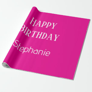 Happy Birthday Monogram Name Hot Pink White 2025 Geschenkpapier