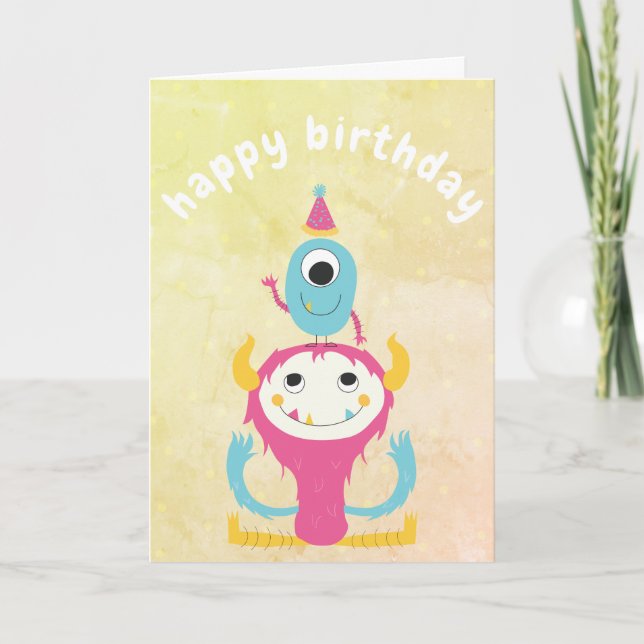 Happy Birthday Monsters Pink Blue Karte (Vorderseite)