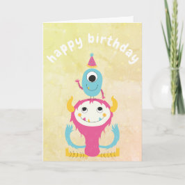 Happy Birthday Monsters Pink Blue Karte
