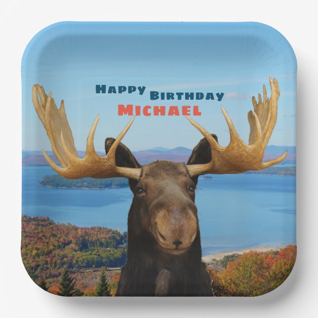 Happy Birthday Moose Wildlife Pappteller (Vorderseite)