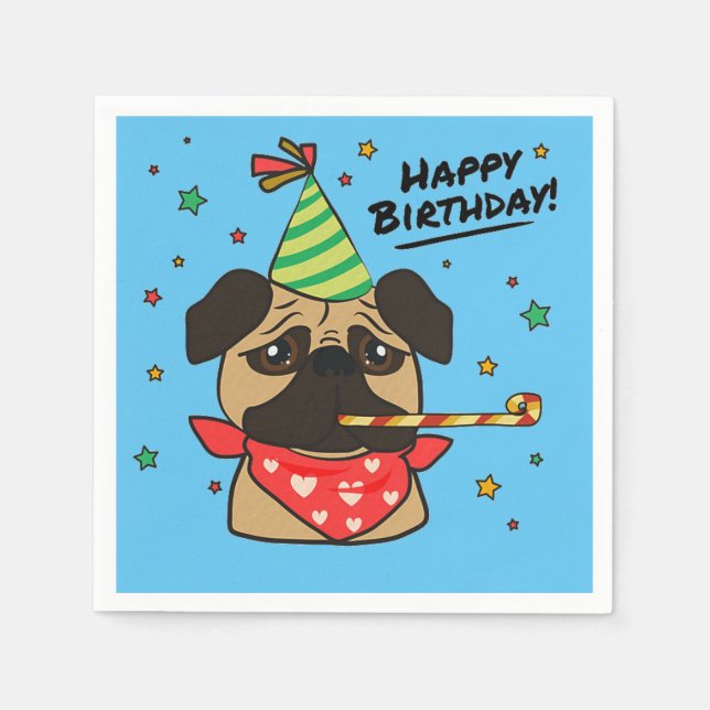 Happy Birthday Mops Boy Serviette (Vorderseite)