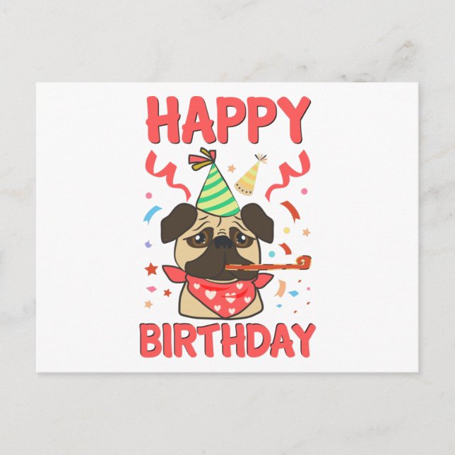 Happy Birthday Mops Bulldog Postkarte (Vorderseite)