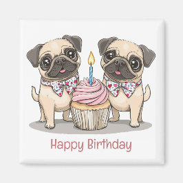 Happy Birthday Mops Hunde Cupcake Magnet