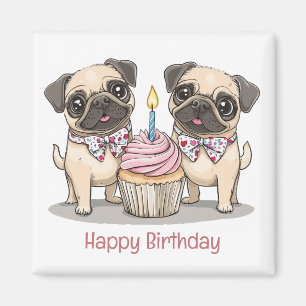Happy Birthday Mops Hunde Cupcake Magnet