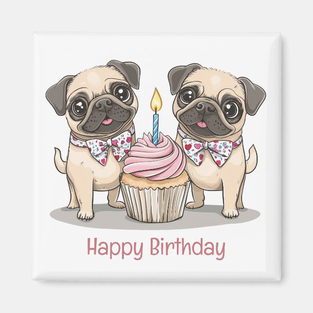 Happy Birthday Mops Hunde Cupcake Magnet (Vorne)