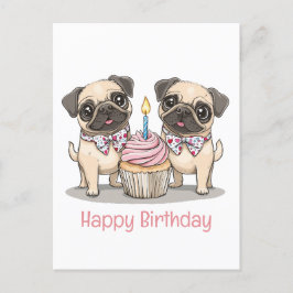 Happy Birthday Mops Hunde Cupcake Postkarte