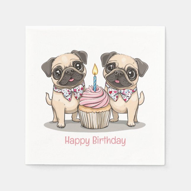 Happy Birthday Mops Hunde Cupcake Serviette (Vorderseite)