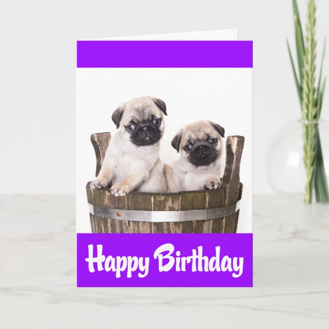 Happy Birthday Mops Welpe Hunde Grußkarte Verse Karte (Vorderseite)