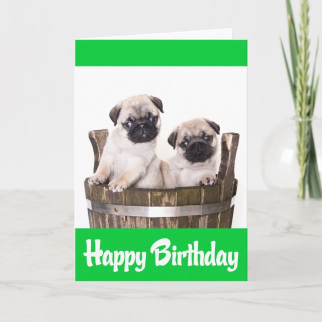 Happy Birthday Mops Welpe Hunde Grußkarte Verse Karte (Vorderseite)
