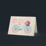 Happy Birthday Mother Vintag Bicycle Blume Karte<br><div class="desc">Hübsche Blume in einem Korbgeflecht,  das an einem schönen Aqua- und Rosa-Fahrrad im Vintagen Stil befestigt ist. Eine perfekte Karte für Mütter! Design von Digital Artists,  Cherie</div>