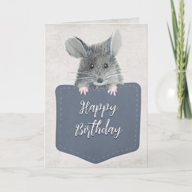 Happy Birthday Mouse in Pocket Karte (Vorderseite)