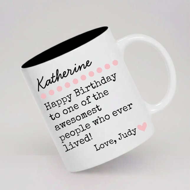 Happy Birthday Mug Custom Name Gift for Her or Him Zweifarbige Tasse (Von Creator hochgeladen)