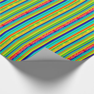 Happy Birthday Multifarbene Streifen Monogramm Geschenkpapier