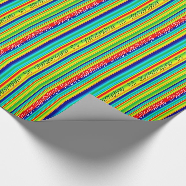 Happy Birthday Multifarbene Streifen Monogramm Geschenkpapier (Ecke)