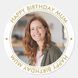 Happy Birthday Mum Modernes Elegantes Foto weiß Runder Aufkleber