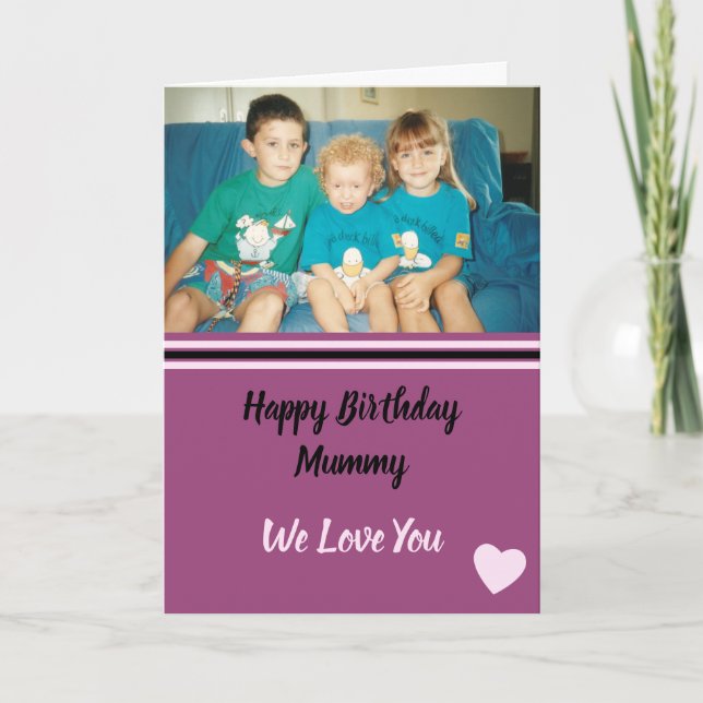 Happy Birthday Mummy lila und lila Foto Karte (Vorderseite)