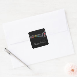 Happy Birthday Musical Notes Black&Silver Elegant Quadratischer Aufkleber