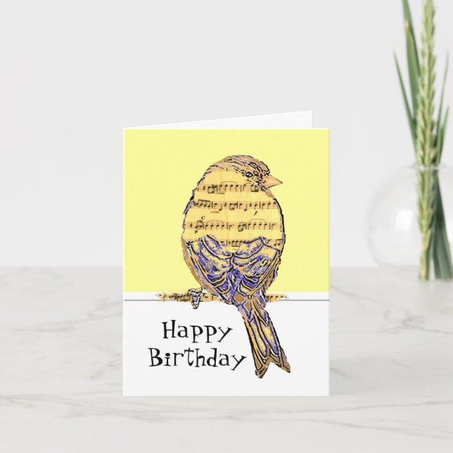 Happy Birthday Musician Fun Musiknote Bird Karte (Vorderseite)