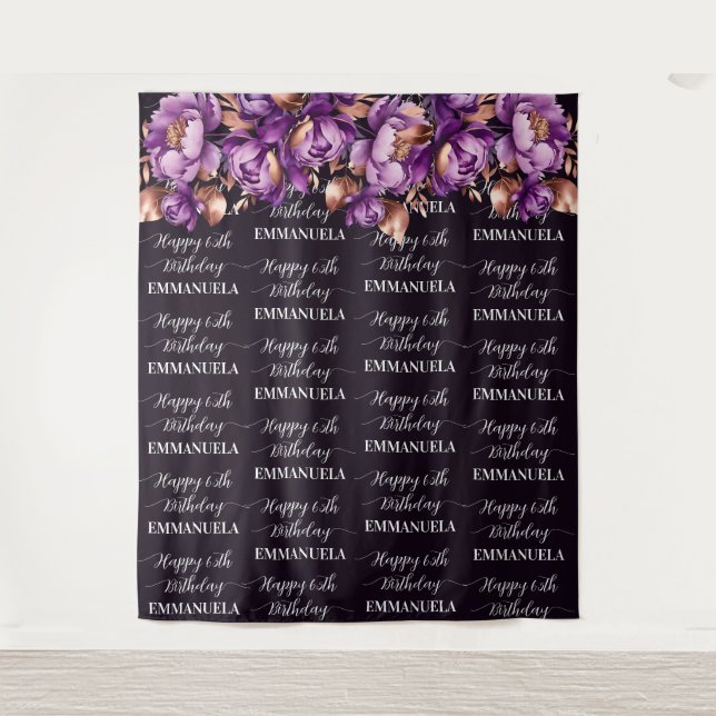 Happy Birthday Name Collage Foto Hintergrund Wandteppich (Vorderseite)