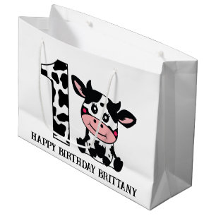Happy Birthday Name Farm Kuh Kinder unisex Große Geschenktüte