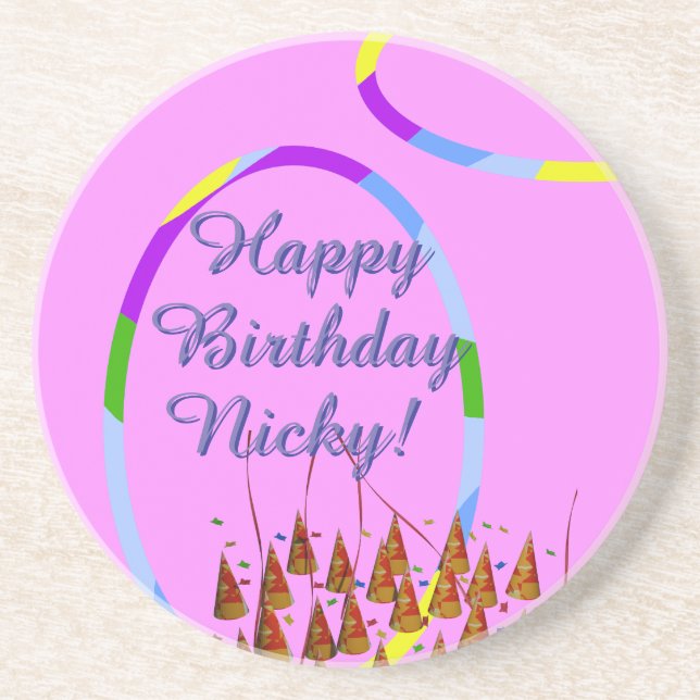 Happy Birthday Name Getränkeuntersetzer (Vorne)